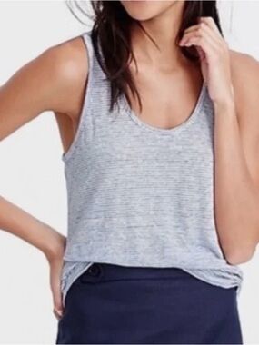 J. Crew Women’s Size Medium Linen Tank Top Blue White Stripe Soft Summer Style
